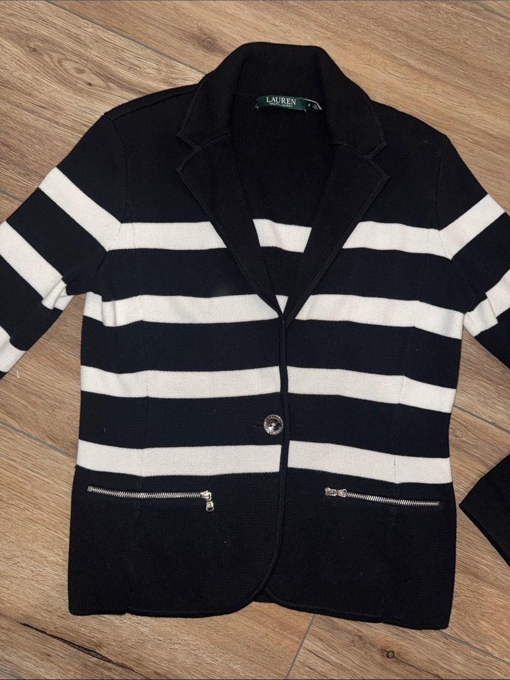 Lauren Ralph Lauren Black & White Striped Knit Blazer